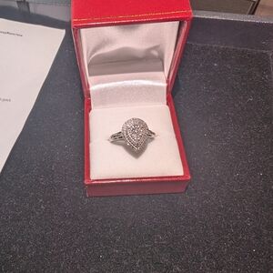 * Sterling Silver Teardrop Halo Ring with Diamonds